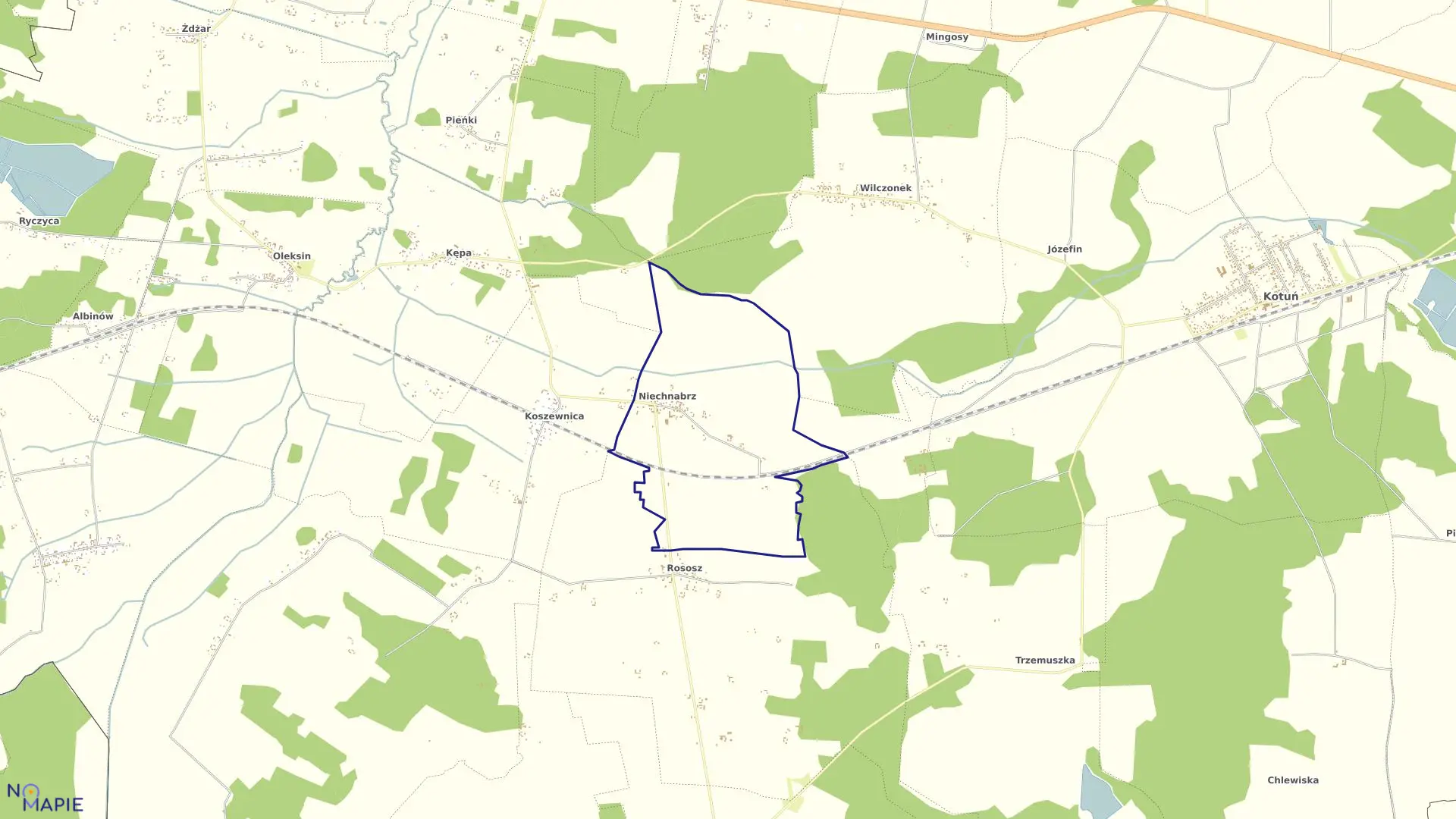 Mapa obrębu NIECHNABRZ w gminie Kotuń