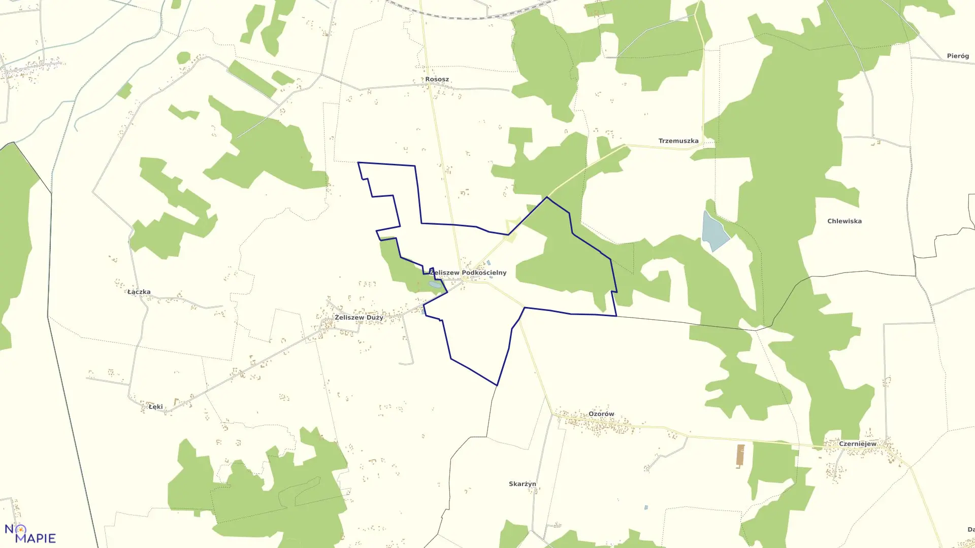 Mapa obrębu ŻELISZEW PODKOŚCIEL w gminie Kotuń